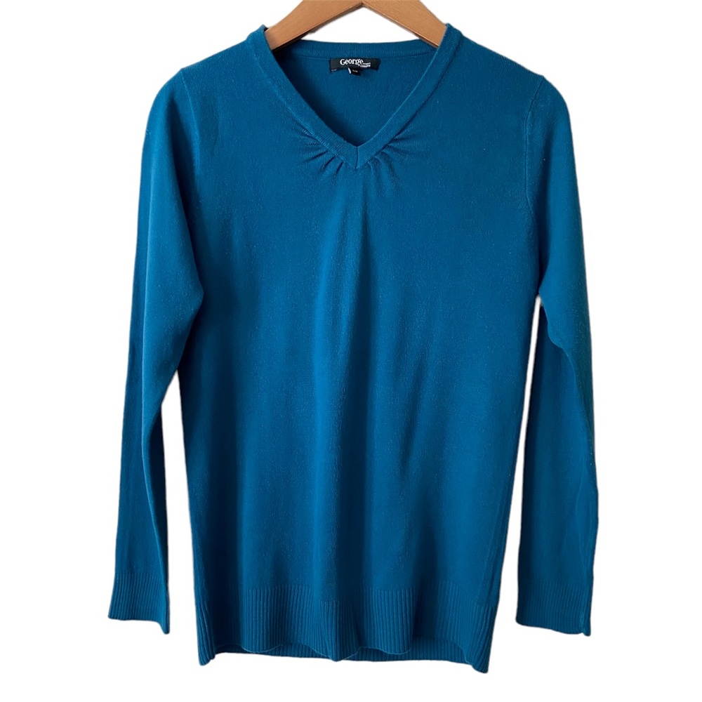 Womens V-Neck Teal Blue Sweater Small
